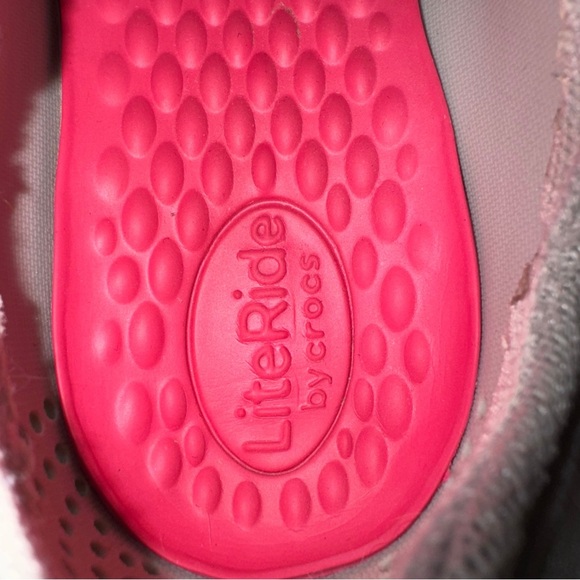 CROCS Women's LiteRide Gray and Pink Pacer Sneakers - Picture 7 of 9
